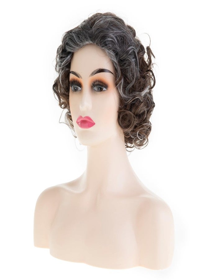 Wiwige Short Brown Curly Wigs for Women Synthetic Mixed Grey Big Curly Bob Wig Modern Cosplay Hair - Image 2